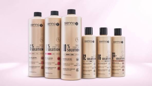 Sienna X professional tinted spray tan solutions in a range of strengths